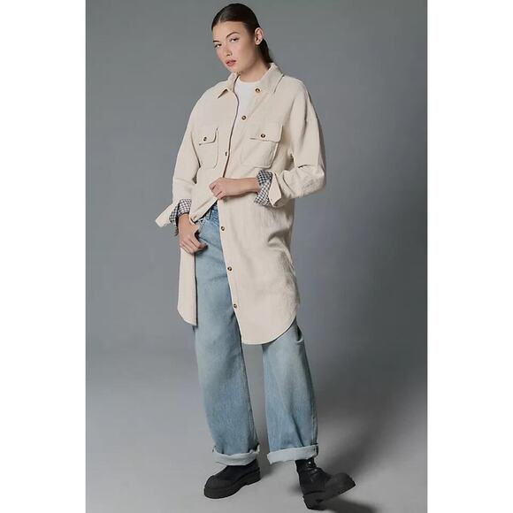 Pilcro Jackets & Blazers - Anthropologie Pilcro Cream Duster Shacket Button Front Cotton Size L